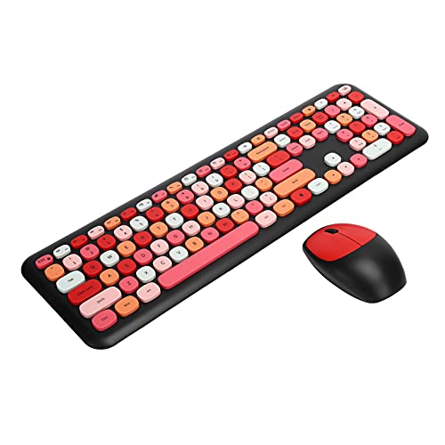 Kabellose Tastatur und Maus-Kombination, Bunte Schreibmaschinentastatur mit Runder Taste und Nummernblock, 2,4 G USB Kawaii-Tastatur, Kompatibel mit Windows/Laptop/Computer(schwarz gemischte Farben) von ciciglow