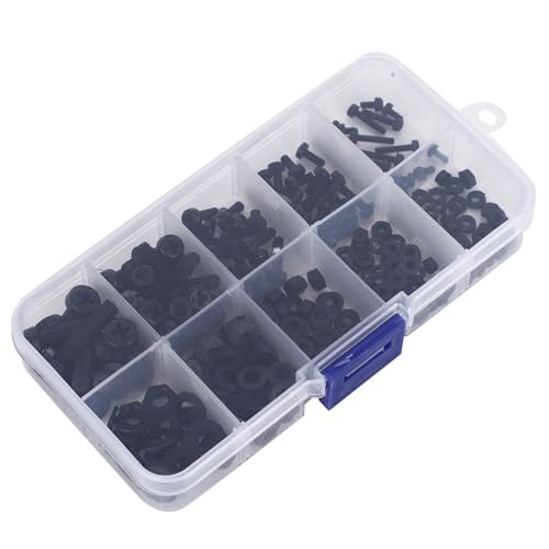 Nylon-Schrauben-Set, Befestigungselement, 270 Stück, Nylon-Schrauben, Nylon-Industrie für Hardware-Heimwerker, Mechaniker (Schwarzer 270-teiliger Nylon-Schraubensatz) von ciciglow