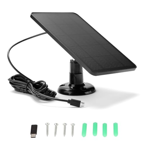 Solarpanel für Überwachungskamera, 5 V, 4 W, Micro-USB- und USB-C-Anschluss, Solarpanel für Kabellose Outdoor-Überwachungskamera, IP65 Wasserdichtes Solarladegerät, 360° (Schwarz) von ciciglow