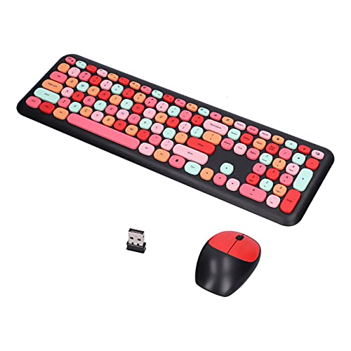 Tastatur-Maus-Combo, 110 Tasten Multi Color Mute Cover Wireless Keyboard und Mouse Set 2.4G Wireless 1200 DPI Keyboard Set für Home Office(Schwarz gemischte Farbe) von ciciglow