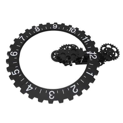 ciciglow 3D-Uhr mit Beweglichem Zahnrad, Einseitiges Mechanisches Zahnrad, Drehbares Stundenrad, Wandkunst, Dekorative Uhr für Zuhause und Wohnzimmer (Black) von ciciglow