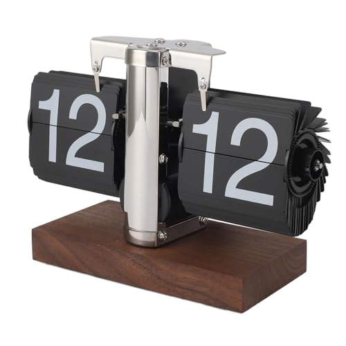 ciciglow Flip-Tischuhr, 24-Stunden-Retro-Flip-Down-Schreibtischuhr mit Holzsockel, Automatischer Mechanischer Flip-Drehknopf, Zeiteinstellungsuhr für das Heimbüro ciciglow Flip-Tischuhr, 24-Stunden-Retro-Flip-Down-Schreibtischuhr mit Holzsockel, Automatischer Mechanischer Flip-Drehknopf, Zeiteinstellungsuhr für das Heimbüro von ciciglow