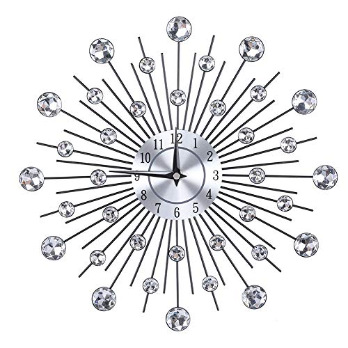 ciciglow Glänzende Wanduhr, Glänzende Metallic-Silber-Blumenförmige runde Blumen-Wanduhr mit großen arabischen Ziffern für Wohnzimmer Küche Esszimmer Büro 33X33X5.5cm von ciciglow