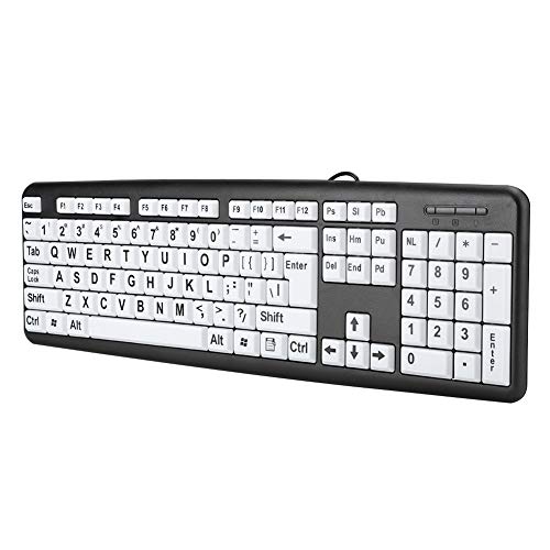 ciciglow Großbuchstaben-Tastatur, Schwarz 104 Tasten Tastatur für ältere Menschen Tastatur mit Sehschwäche USB-Tastatur mit Kabel und Weißen Großdrucktasten(Schwarz) von ciciglow