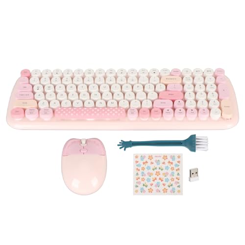 ciciglow Kabellose Tastatur-Maus, Niedliche Tastatur-Maus-Kombination mit Runden Tasten, Farbenfrohe Schreibmaschinentastatur in Voller Größe, Optische Maus für Windows, PC, Laptop (PINK) von ciciglow