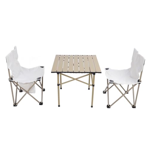 ciciglow Klappstuhl Campingstuhl Set von 3, Aluminiumlegierungen und Camping Square Tisch, Tragbarer Angelstuhl mit Lagerbeutel für den Außenbereich von ciciglow