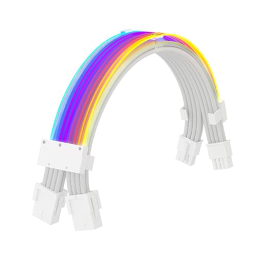 ciciglow RGB-Netzteilkabel, ARGB-GPU-Stromversorgungskabel-Verlängerungsset, 2 X 8-poliges Verlängerungskabel-Set, 5 V, 3-polig, Synchronisiert für PC-Gehäuse (White) von ciciglow