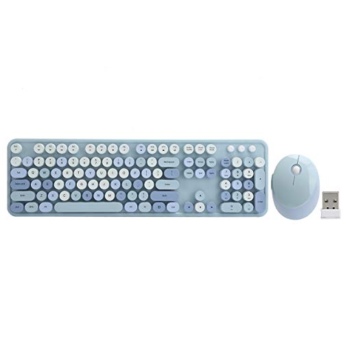 ciciglow Tastatur Maus Set Kabellos, Sweet Retro Runde Tastenkappen Tastatur 104-Tasten leise kabellose Tastatur 5-Tasten-Maus Kompatibel für Windows XP/win7/win8/win10(Blau) von ciciglow