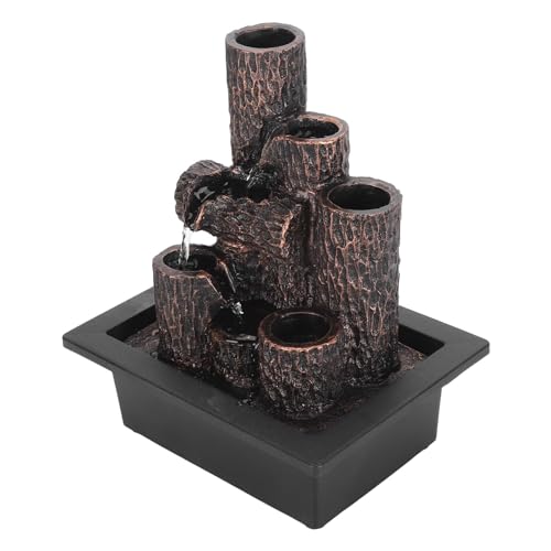 ciciglow Tischbrunnen, Mehrstufiger Desktop-Wasserbrunnen, Kontinuierlich Fließendes Wasser, mit LED-Licht-Wasserfall für die Heimbüro-Dekoration (EU-Stecker 220–240 V) von ciciglow