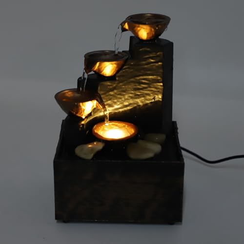 ciciglow USB-Wasserbrunnen, Kieselstein-Brunnen-Set mit LED-Licht, Feng Shui, Fließendes Wasser, Ornamente, Kunsthandwerk für Zuhause und Wohnzimmer von ciciglow