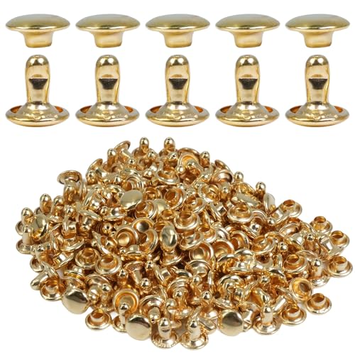 ciciment 200 Ledernieten, 8 mm, Doppelkappe, röhrenförmig, Kupfer, Metallnieten für Heimwerker, Lederhandwerk, Kleidung, Taschen, Schuhe, Dekoration (Gold) von ciciment