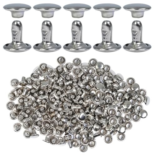 ciciment 200 Ledernieten, 8 mm, Doppelkappe, röhrenförmig, Kupfer, Metallnieten für Heimwerker, Lederhandwerk, Kleidung, Taschen, Schuhe, Dekoration (Silber) von ciciment