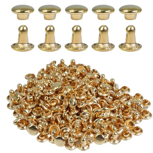 ciciment Ledernieten, 6 mm, Doppelkappe, röhrenförmig, Kupfer, Metallnieten für Heimwerker, Lederhandwerk, Kleidung, Taschen, Schuhe, Dekoration, 300 Stück (Gold) von ciciment