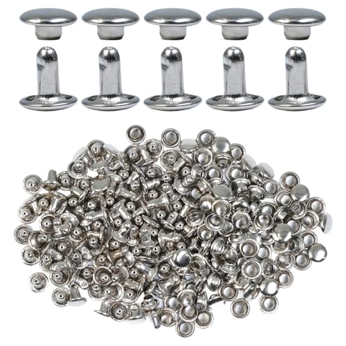 ciciment Ledernieten, 7 mm, Doppelkappe, röhrenförmig, Kupfer, Metall, Nieten, für Heimwerker, Lederhandwerk, Kleidung, Taschen, Schuhe, Dekoration, 200 Stück (Silber) von ciciment