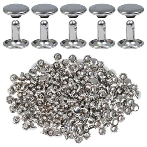 ciciment Ledernieten, 9 mm, Doppelkappe, röhrenförmig, Kupfer, Metall, Nieten, für Heimwerker, Lederhandwerk, Kleidung, Taschen, Schuhe, Dekoration, 100 Stück (Silber) von ciciment