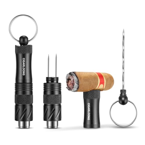 Cigarmoon 4-in-1 Zigarrenstanzer mit Zigarrenöffner (9 mm), Zigarren-Ziehverstärker, Doppelnoppen und Zigarrenhalter, funktionaler Edelstahlstanzer, All-in-1, Schwarz von cigarmoon
