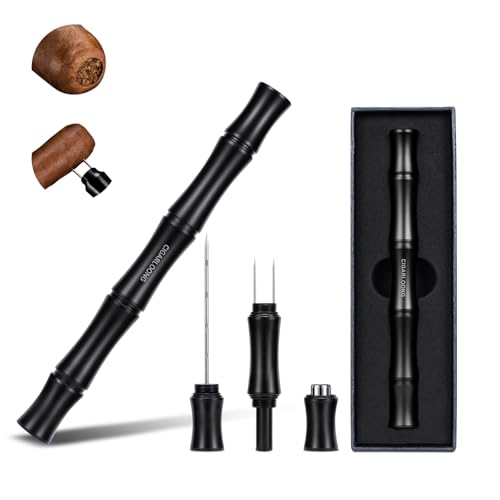 Cigarmoon Zigarrenstanzwerkzeug 3-in-1 mit Zigarrenlochöffner (0,8 cm), Edelstahl-Zigarren-Ziehverstärker, Schneider und Doppelnoppen, Zigarrenwerkzeuge und Zubehör mit Geschenkbox für Männer (schwarz von cigarmoon