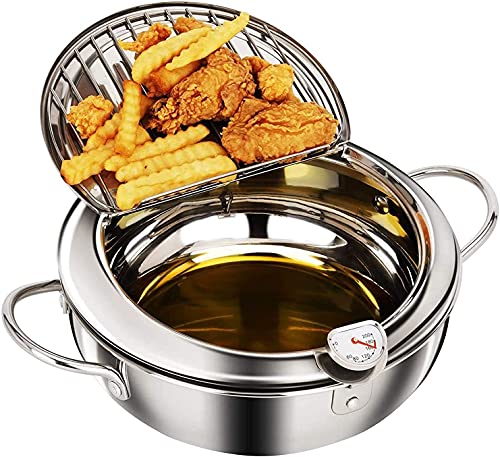 cigemay Tempura-Friteuse, Mini-Edelstahl-Friteuse, temperaturgesteuerter Haushalt im japanischen Stil, geeignet für Induktionsherd(24CM) von cigemay