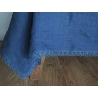 Blaue Leinen Tischdecke Mit Häkelspitze Borte - 56 "Quadrat von cikucakuu
