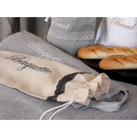 Leinen Baguette Tasche, Bestickte Brottasche, Natur Stoff Kordelzug Zero Waste Wohnen von cikucakuu