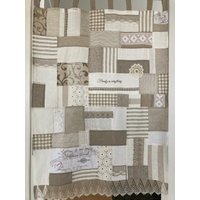 Patchwork Türvorhang Panel, Naturweißes Elfenbein Tab Top Reines Leinen & Spitze Fenstergitter, Pojagi Inspiriert Designer Textilkunst, Ooak Geschenk von cikucakuu