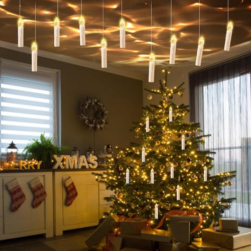 cimetech 20er Christbaumkerzen Kabellos Led Schwebende Kerzen Weihnachtsbaumbeleuchtung Lichterkette Weihnachtsbaum Warmweiß Weihnachtsdeko mit Fernbedienung Timer 1.5 x 8 cm von cimetech