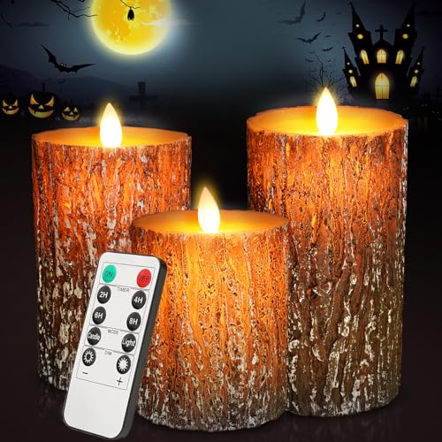 cimetech Flammenlose 3 LED Kerzen Pine Bark Cover mit Timerfunktion Echtwachs Flackernde Elektrische LED-Kerzensets mit Fernbedienung cimetech Flammenlose 3 LED Kerzen Pine Bark Cover mit Timerfunktion Echtwachs Flackernde Elektrische LED-Kerzensets mit Fernbedienung von cimetech