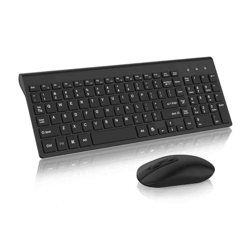 cimetech Wireless Keyboard and Mouse Combo, Compact Full Size Wireless Keyboard and Mouse Set 2.4G Ultra-Thin Sleek Design for Windows, Computer, Desktop, PC, Notebook, Laptop (Schwarz) von cimetech