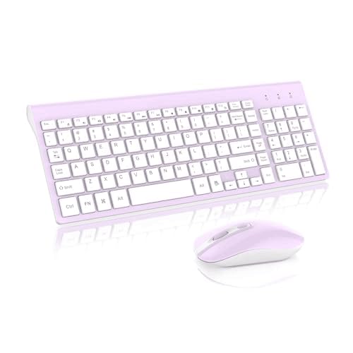 cimetech Wireless Keyboard and Mouse Combo, Compact Full Size Wireless Keyboard and Mouse Set 2.4G Ultra-Thin Sleek Design for Windows, Computer, Desktop, PC, Notebook, Laptop (lila) von cimetech