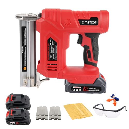 18GA Elektro Nagelpistole 21V, 2 in 1 Elektro Nagelpistole mit 2 x 2.0Ah Akku und Ladegerät, Schnurlose Nagelpistole mit 4000 Klammern für Holzarbeiten, DIY Projekt von cimsfcor