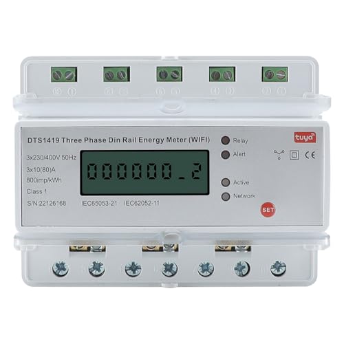 3 Phasen DIN Schienen Energiezähler, Smart WiFi Drei Phasen Zähler DIN Schiene Stromzähler 3 x 220V 10（80）A, Tuya App Fernbedienung von cimsfcor