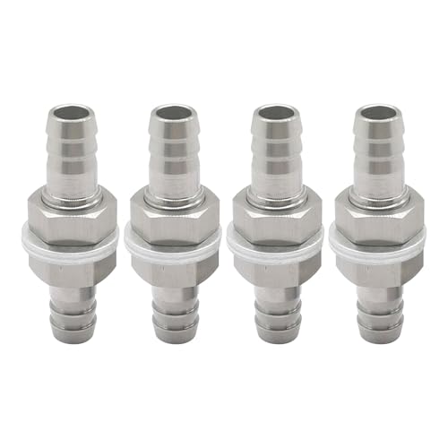 4 Stück Edelstahl-Schlauchstutzen, 0,95 cm (3/8 Zoll), 0,95 cm (3/8 Zoll), gerader Adapter, gerader Sechskant-Anschluss für Luft, Wasser, Kraftstoff von cimsfcor