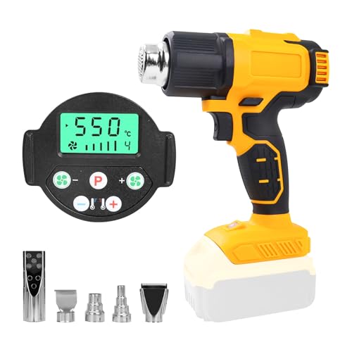 Akku Heißluftpistole für Dewalt 20V Akku, Kabellose Heißluftpistole mit LCD-Display und 5 Düsen, 50°C-550°C Variable Temperaturregelung zum Schrumpfen von PVC, Handwerk von cimsfcor