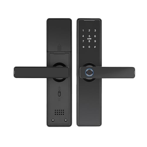 Smart Fingerprint Türschloss, Smart Locks Haustür, WiFi & Bluetooth Keyless Entry Door Lock mit Griff, APP-Steuerung, Fingerabdruck, Karte, Schlüssel, Code Entriegelung von cimsfcor