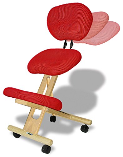cinius Ergonomischer Stuhl Orthopädischer Kniestuhl mit Rücken Computerstuhl Kniehocker Stoff Natural/Rot Farbe von cinius