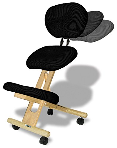 cinius Ergonomischer Stuhl Orthopädischer Kniestuhl mit Rücken Computerstuhl Kniehocker Stoff Natural/Schwarz Farbe von cinius