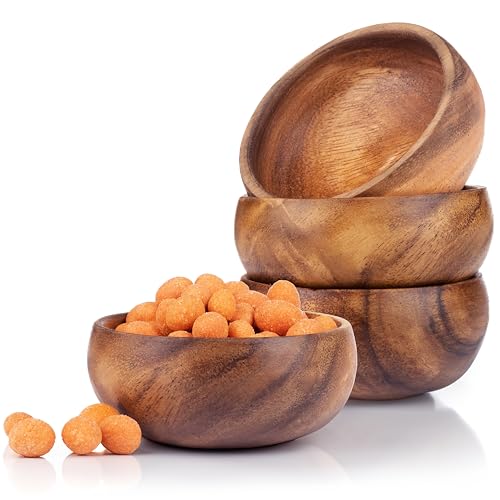 Cintika Set mit 4 runden Akazien-Kalebassenschalen – 10,2 cm handgefertigtes Holzschüssel-Set für Nüsse, kleine Snacks, Soßen und Dips von cintika