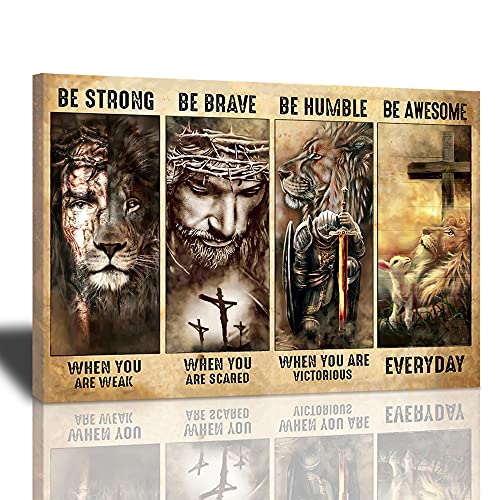 Jesus Decor Wandkunst, christliches religiöses Gemälde, Leinwand, Kreuz, Krieger, Löwe und Lamm Be Brave, Drucke, Kunstwerk, bestes Geschenk, gerahmt für Schlafzimmer, Wohnzimmer von citari