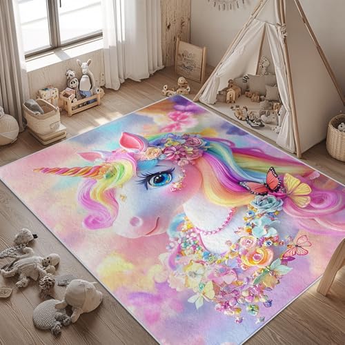 citari Pinker Einhorn-Teppich, 1,5 x 2,1 m, für Wohnzimmer, niedrig, rutschfest, maschinenwaschbar, für den Innenbereich, Schlafzimmer, Kinderzimmer, Esszimmer, Küche, Büro citari Pinker Einhorn-Teppich, 1,5 x 2,1 m, für Wohnzimmer, niedrig, rutschfest, maschinenwaschbar, für den Innenbereich, Schlafzimmer, Kinderzimmer, Esszimmer, Küche, Büro von citari