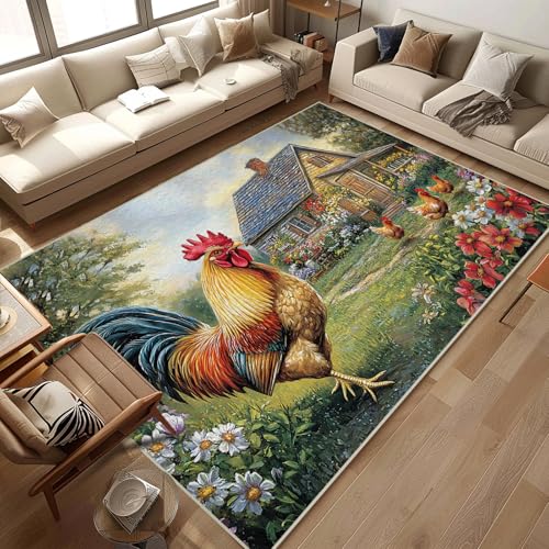 citari Teppich mit Bauernhof-Hahn, 1,5 x 2,1 m, für Wohnzimmer, niedrig, rutschfest, maschinenwaschbar, für den Innenbereich, Schlafzimmer, Kinderzimmer, Esszimmer, Küche, Büro citari Teppich mit Bauernhof-Hahn, 1,5 x 2,1 m, für Wohnzimmer, niedrig, rutschfest, maschinenwaschbar, für den Innenbereich, Schlafzimmer, Kinderzimmer, Esszimmer, Küche, Büro von citari