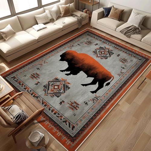 citari Westernteppich, 1,5 x 2,1 m, Bison-Teppich für Wohnzimmer, niedrig, rutschfest, maschinenwaschbar, für den Innenbereich, Schlafzimmer, Kinderzimmer, Esszimmer, Küche, Büro citari Westernteppich, 1,5 x 2,1 m, Bison-Teppich für Wohnzimmer, niedrig, rutschfest, maschinenwaschbar, für den Innenbereich, Schlafzimmer, Kinderzimmer, Esszimmer, Küche, Büro von citari