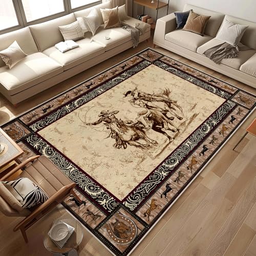 citari Westernteppich, 1,5 x 2,1 m, Coyboys Teppich für Wohnzimmer, niedrig, rutschfest, maschinenwaschbar, für den Innenbereich, Schlafzimmer, Kinderzimmer, Esszimmer, Küche, Büro citari Westernteppich, 1,5 x 2,1 m, Coyboys Teppich für Wohnzimmer, niedrig, rutschfest, maschinenwaschbar, für den Innenbereich, Schlafzimmer, Kinderzimmer, Esszimmer, Küche, Büro von citari