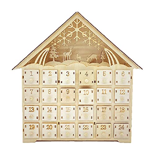 Schneeflocke Holz Weihnachten Countdown Kalender LED Beleuchtetes Holzhaus Weihnachten Weihnachten Holz Adventskalender von cityfly