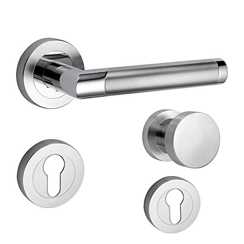Design Drückergarnitur Core 2 | Schnellmontage Schraubrosettenoptik | Festdrehbare Lagerung | Chrom/Edelstahl matt (Wechsel (DIN-R)) von ck-türbeschläge