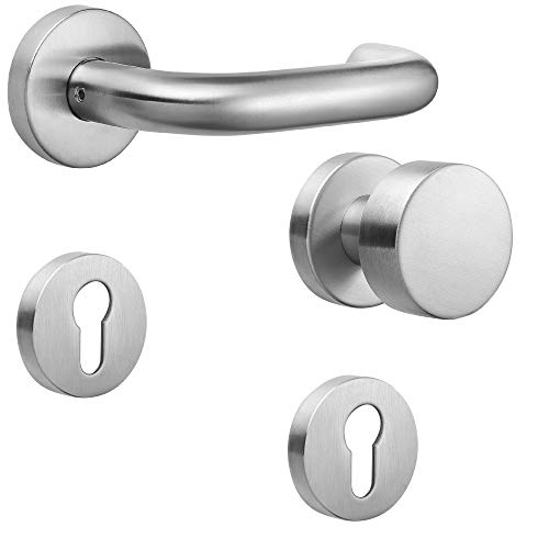 Drückergarnitur Orlando 1 | Gebrauchskategorie 4 gem. DIN EN 1906 | V2A Edelstahl matt | WE DIN R Flach von ck-tuerbeschlaege