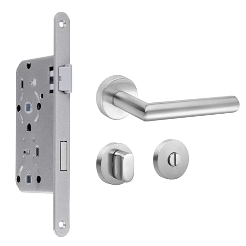 Einsteckschloss für Zimmertüren Dornmaß 55 mm Stulp 20 mm, silber (DIN-Rechts, WC inkl. Rosettengarnitur) von ck-türbeschläge