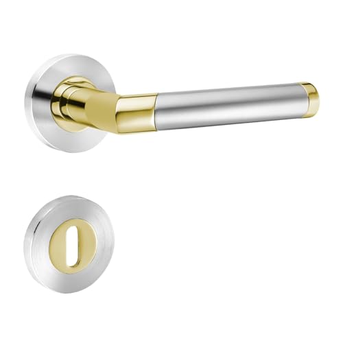 ck-türbeschläge Design Drückergarnitur Core 2 | Schraubrosetten | Messing poliert PVD/Edelstahl matt (BB (Buntbart)) von ck-türbeschläge
