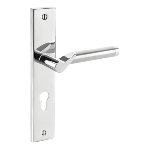 ck-türbeschläge Langschildgarnitur Lightning eckig in Edelstahl poliert für Zimmertüren Türdrücker Türgriff (PZ (Profilzylinder)) von ck-türbeschläge