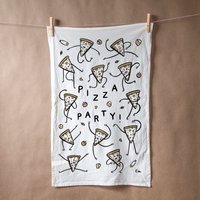 Mehlsack Geschirrtuch Mit Siebdruck "Pizza Party" in Metallic-Gold Und Schwarz von clairemanning
