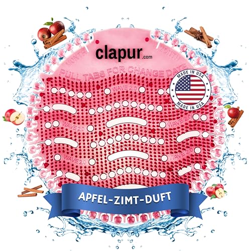 clapur plus Urinal-Sieb (2x) Duft Apfel-Zimt, Spritzschutz fürs Männer WC, für jedes Pissoir, Urinal-Einlage, Lufterfrischer, Kunststoff-Matte, rund, rot von clapur